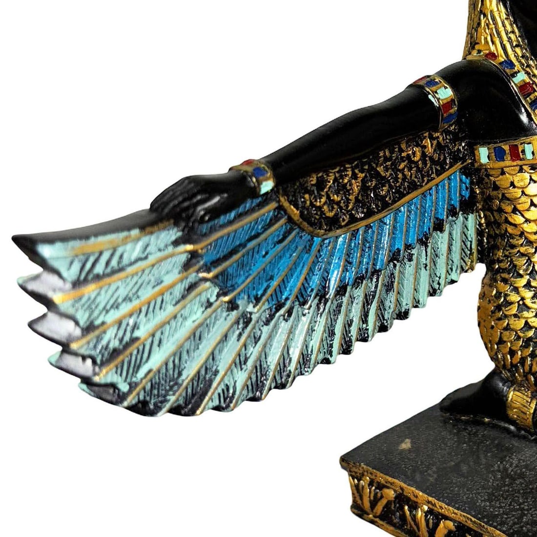 Hand Painted Resin Egyptian Goddess Tabletop Sculpture of Winged Deity Isis - 3