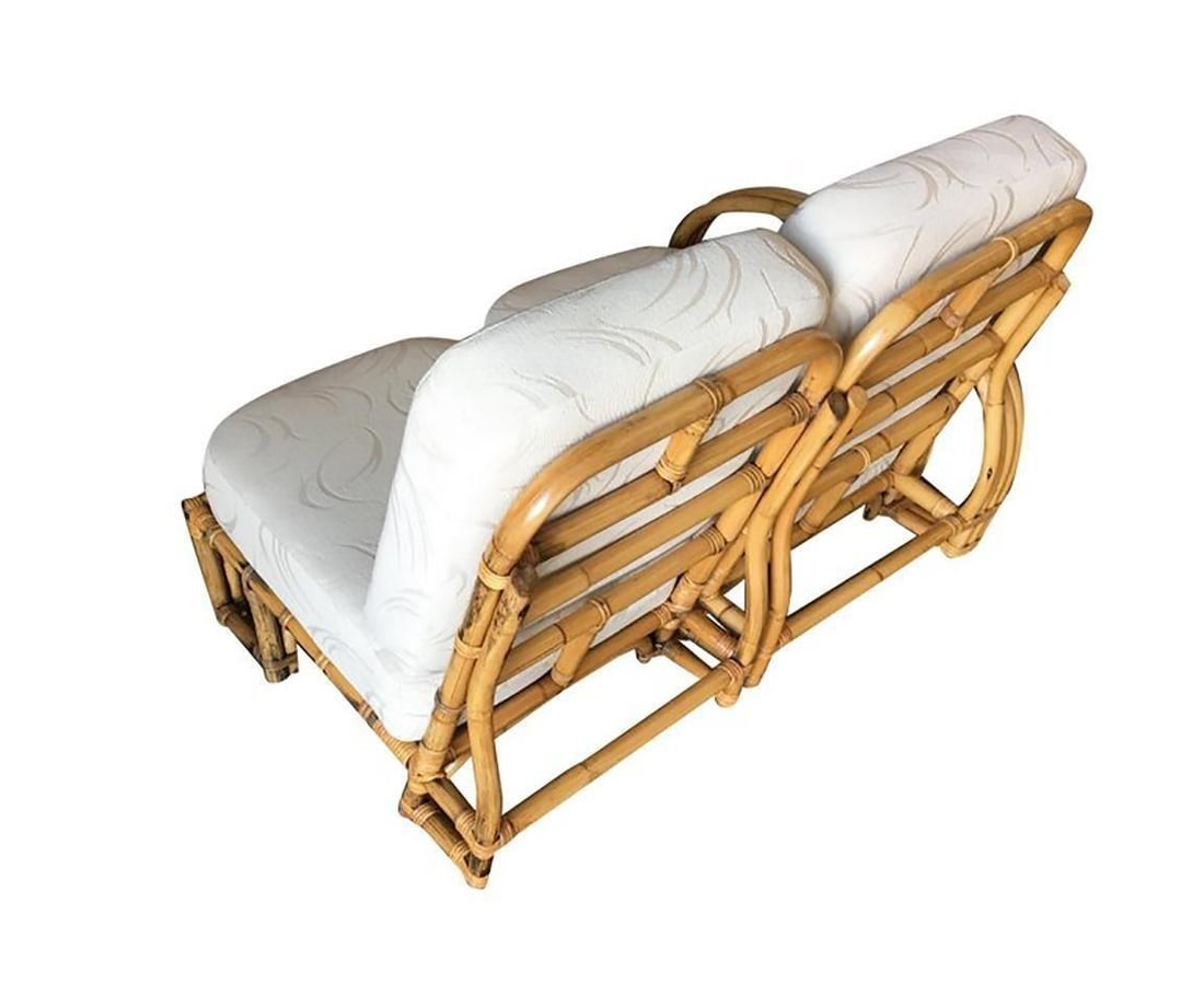 Restored Double Horseshoe Rattan Sofa, Lounge Chair, Side Table Living Room Set - 2