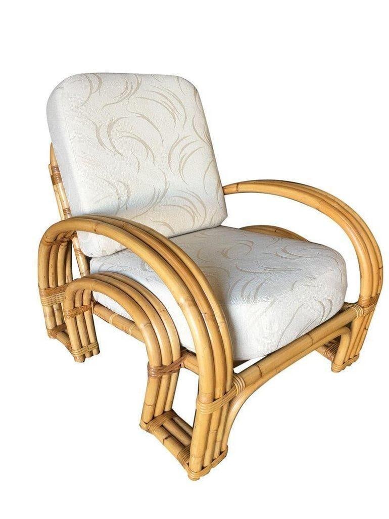 Restored Double Horseshoe Rattan Sofa, Lounge Chair, Side Table Living Room Set - 3