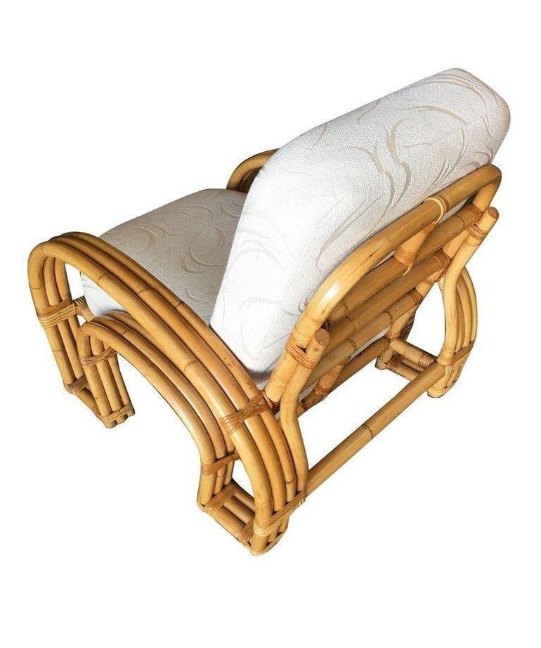 Restored Double Horseshoe Rattan Sofa, Lounge Chair, Side Table Living Room Set - 4