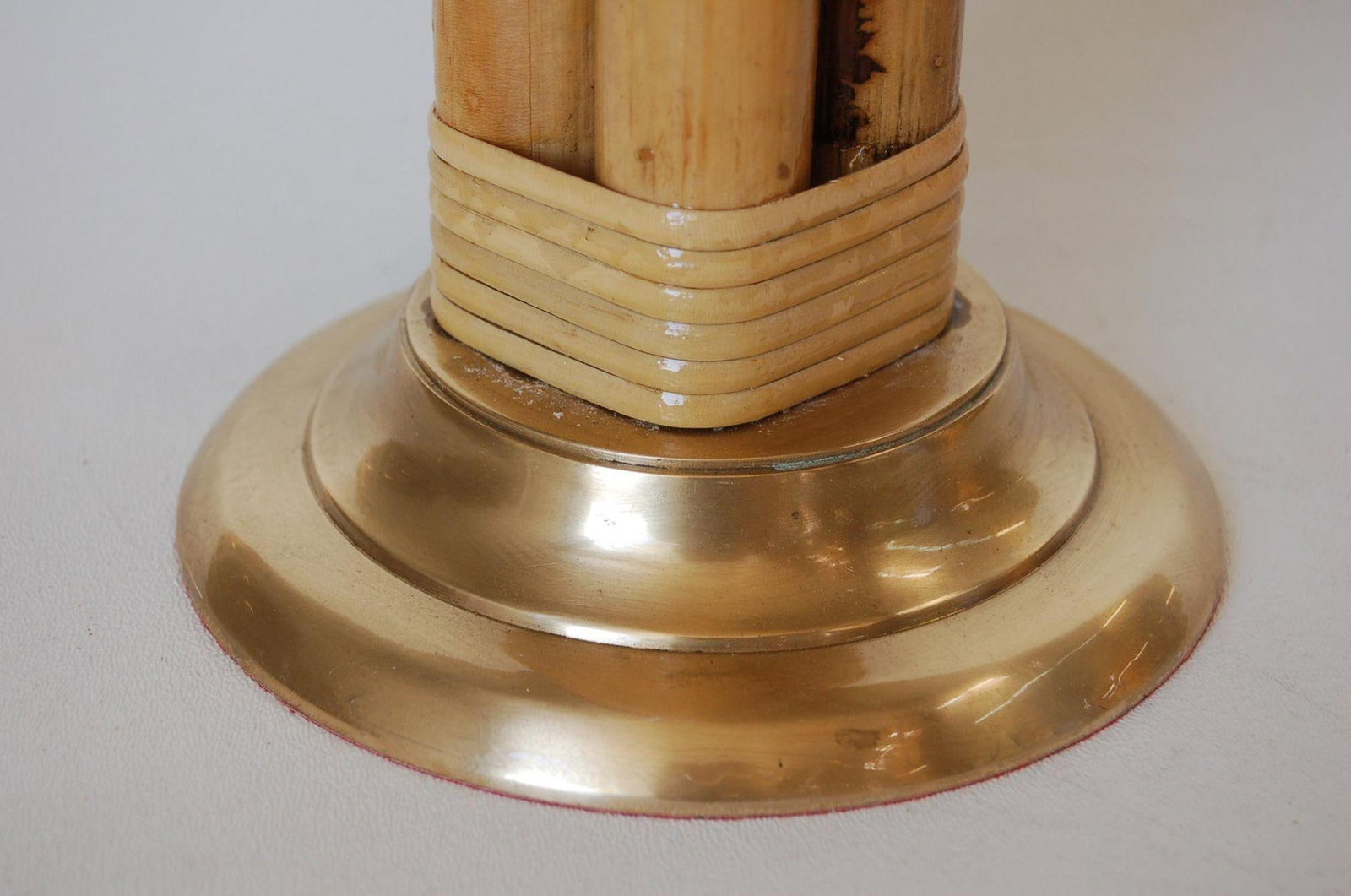 Restored Four Strand Rattan Table Lamp with Fancy Wrapping and Brass Base - 2