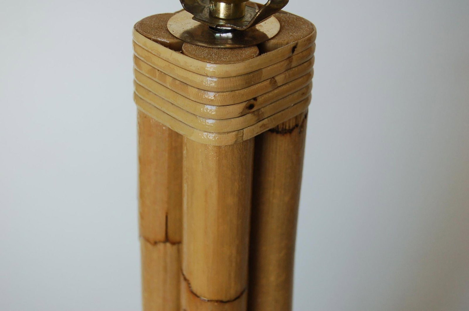 Restored Four Strand Rattan Table Lamp with Fancy Wrapping and Brass Base - 4