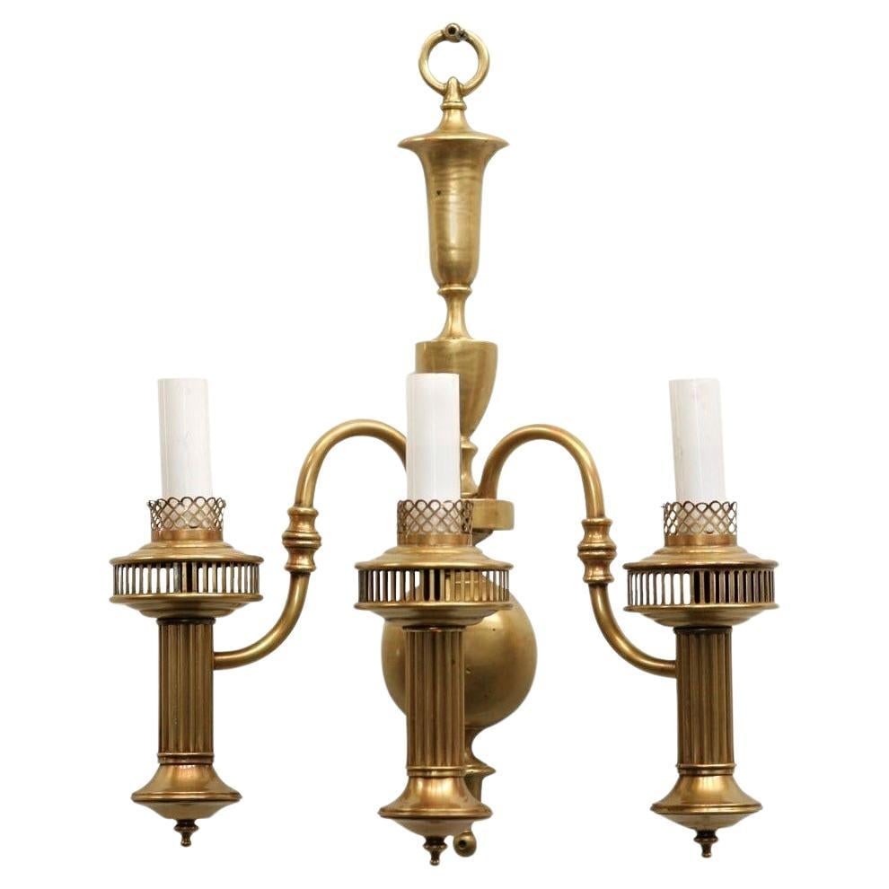 American Colonial Brass Electric Converted Oil Lamp Wall Sconce, 2 Available (1 of 5)