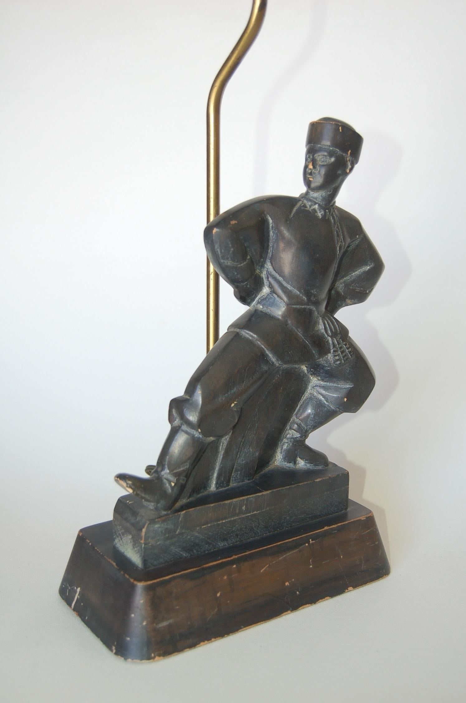 Hand Carved Wood Cossack Russian Dancer Table Lamp Signed Jascha Heifetz - 3