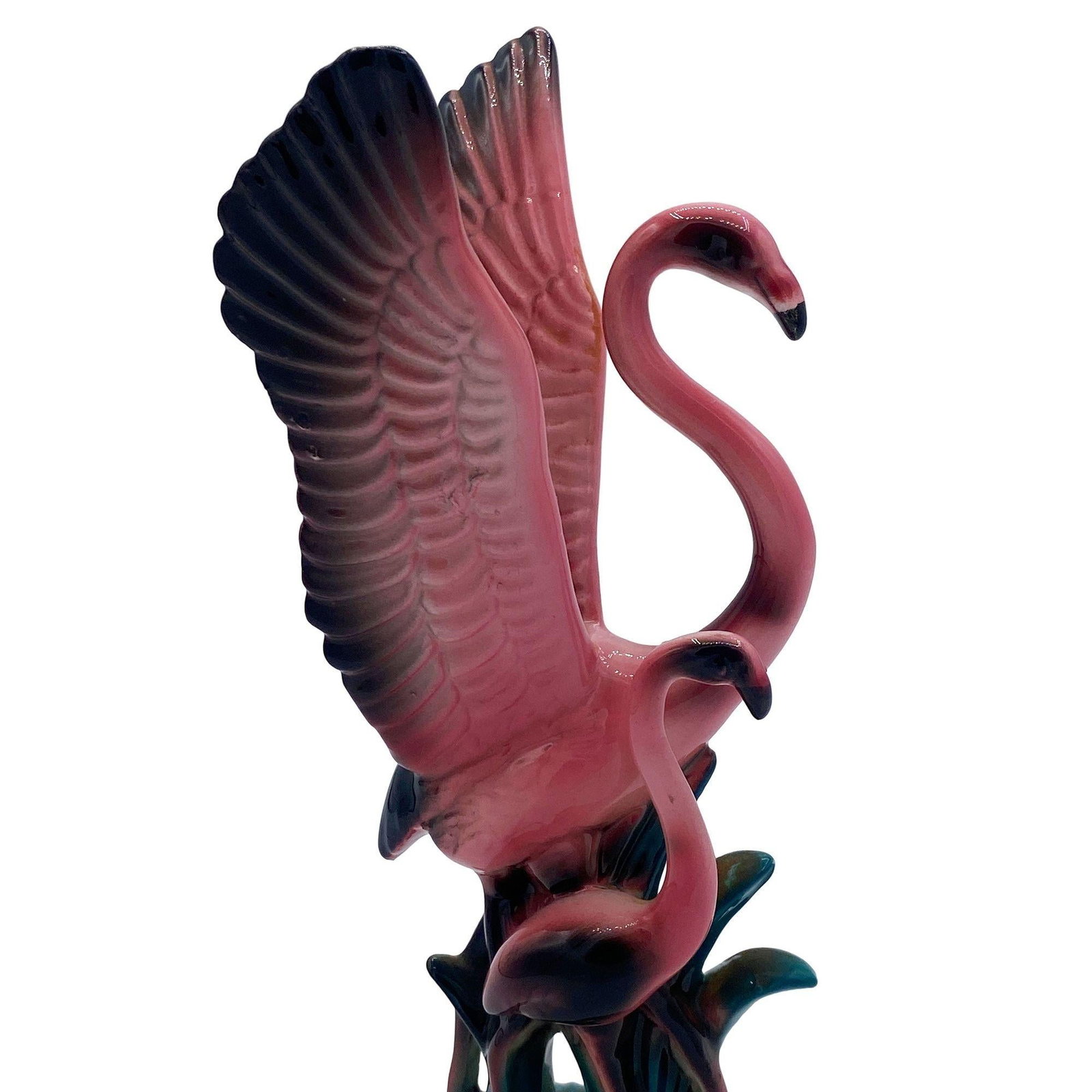 MCM Open Wing Mother & Child Pink Flamingo Ceramic Tabletop Statue By Leftons - 2