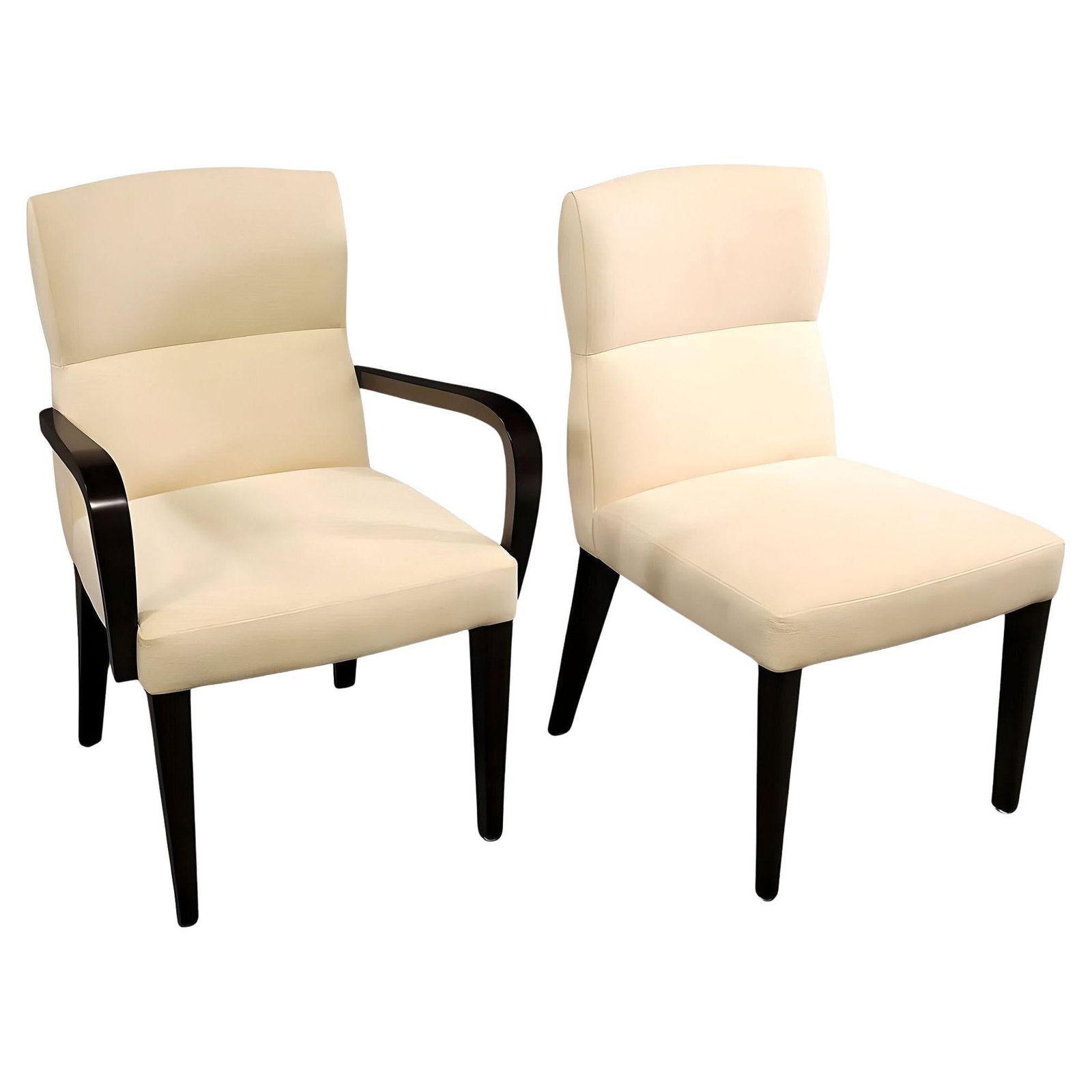 Dakota Jackson "Oh!" Leather Armchair & Side Chair Set: Title: Dakota Jackson "Oh!" Leather Armchair & Side Chair Set Description: Dakota Jackson designed "Oh!" leather set including 1 side chair and 1 armchair. The chairs feature a Pillow back with