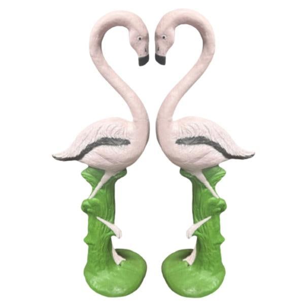 Restored Vintage Life Size Pink Flamingo Statues - Full Size Pair: Title: Restored Vintage Life Size Pink Flamingo Statues - Full Size Pair Description: These meticulously restored vintage life-size Pink Flamingo statues captivate with they're vibrant hues and lifeli