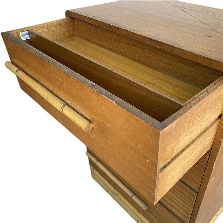 Restored Mid-century Waterfall Highboy Mahogany Dresser W/ Stacked Rattan Base - 3