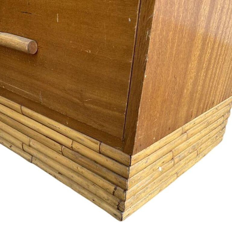 Restored Mid-century Waterfall Highboy Mahogany Dresser W/ Stacked Rattan Base - 5