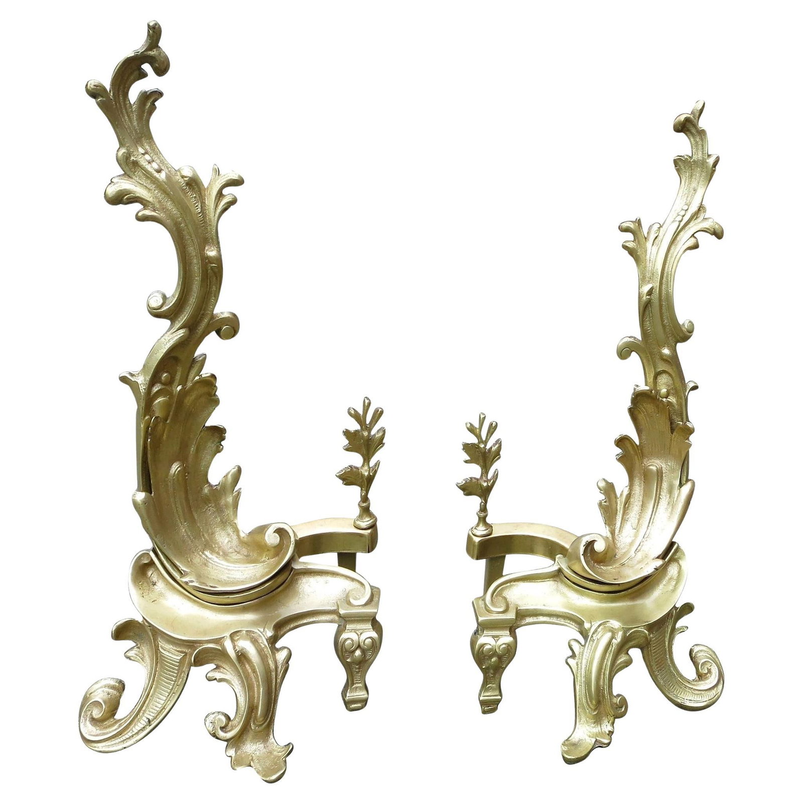Late Victorian Italian Brass Rococo Style Fireplace Andirons (1 of 5)