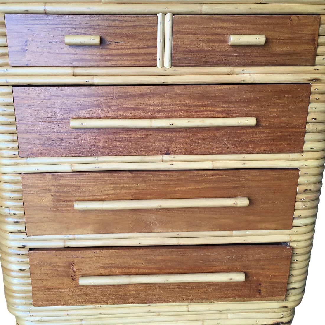 Restored Art Deco Highboy Stacked Rattan and Mahogany Dresser - 3
