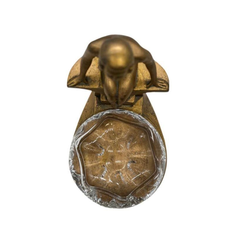 Art Deco Nude Woman Seated at Pool Bronze & Crystal Sculpter Ashtray by Nuart - 2