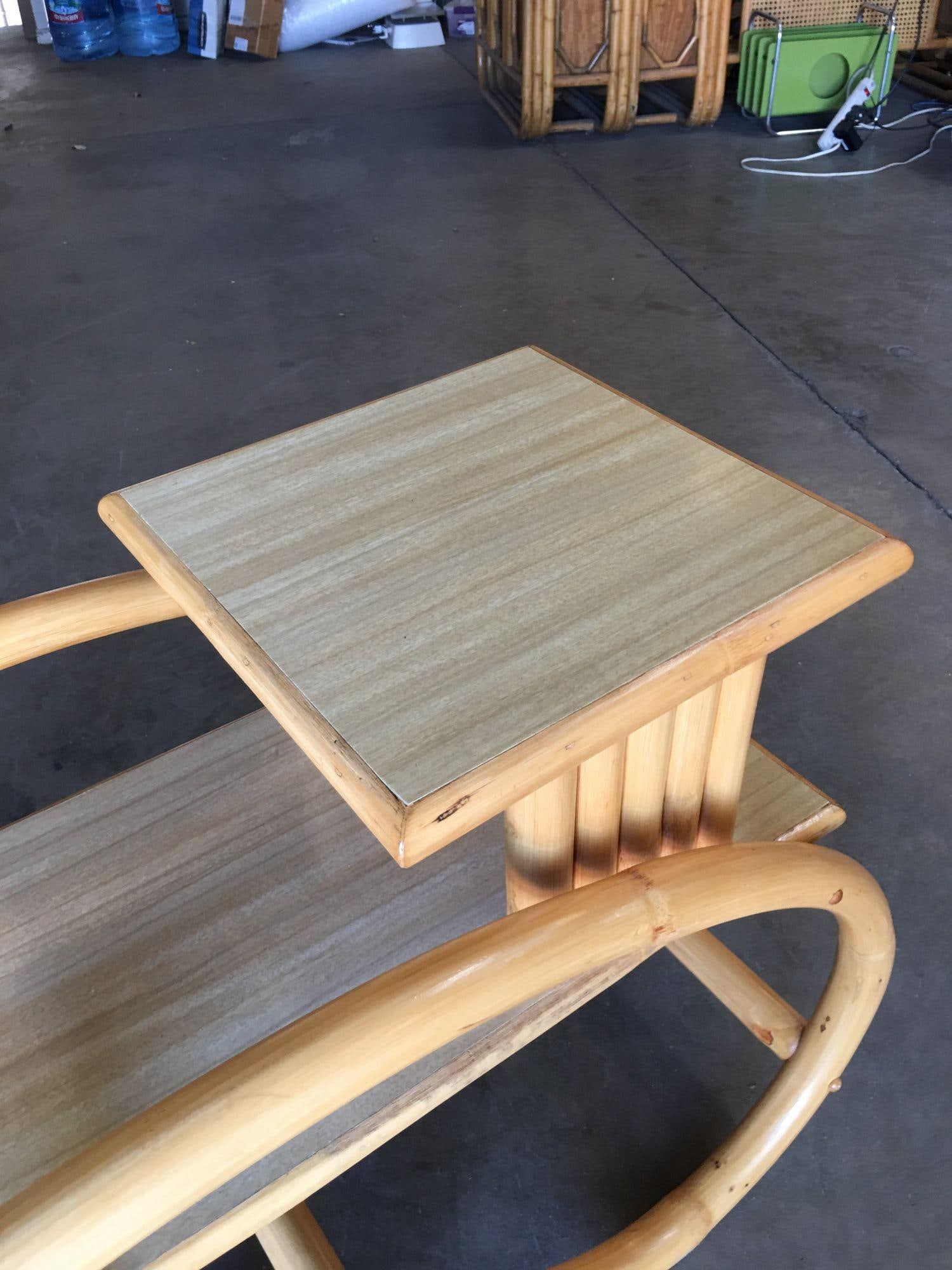 Restored 3/4 Round Pretzel Rattan Side Table with Two-Tier Formica Tops - 4