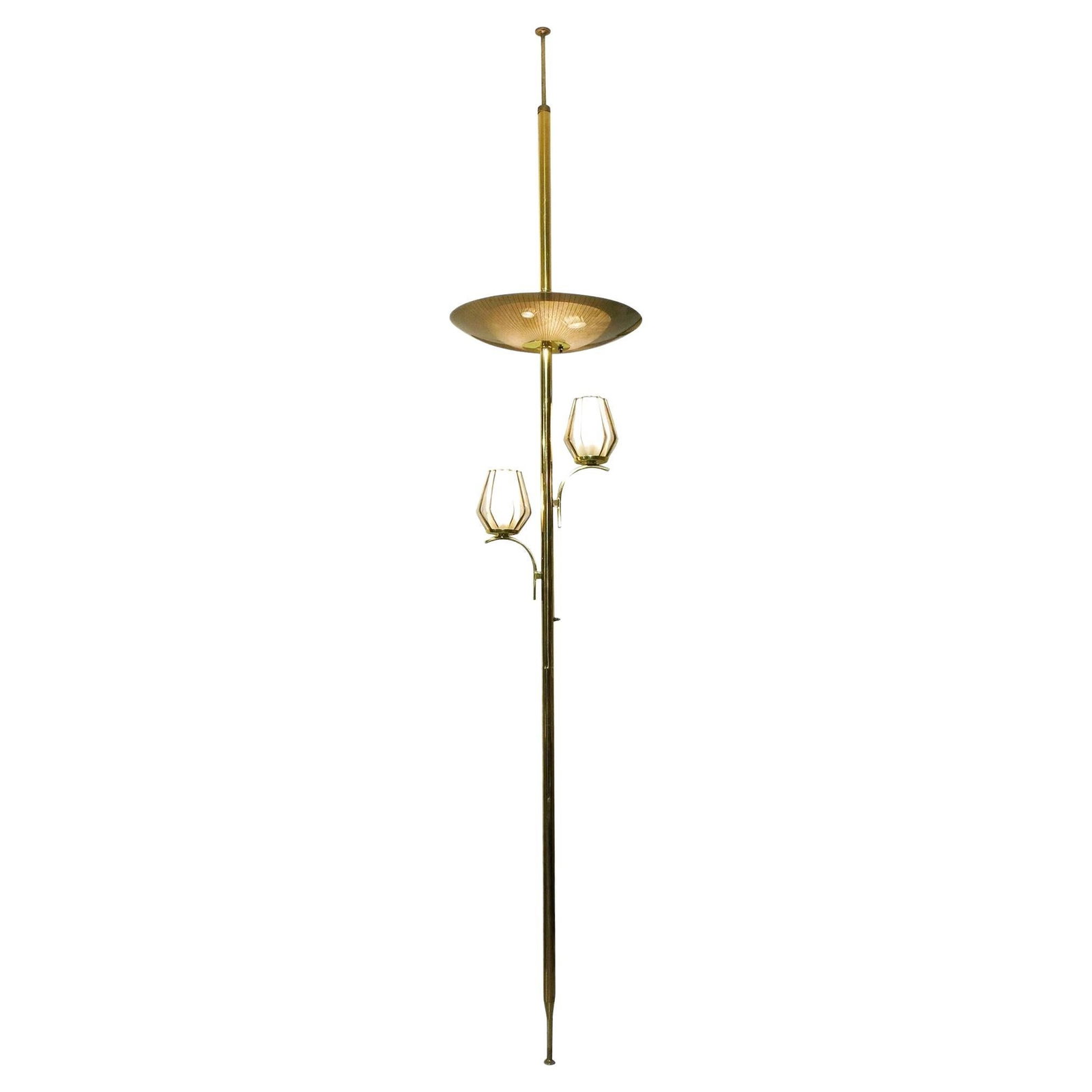 Mid Century Brass Triple Light Floor to Ceiling Tension Pole Lamp (1 of 5)