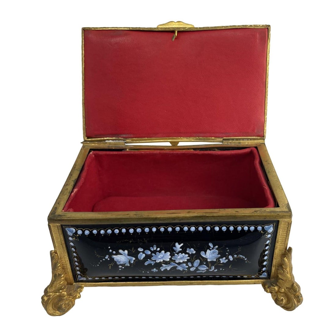 19th C Limoges Hand Painted Porcelain Keepsake Box W Brass Footing - 2