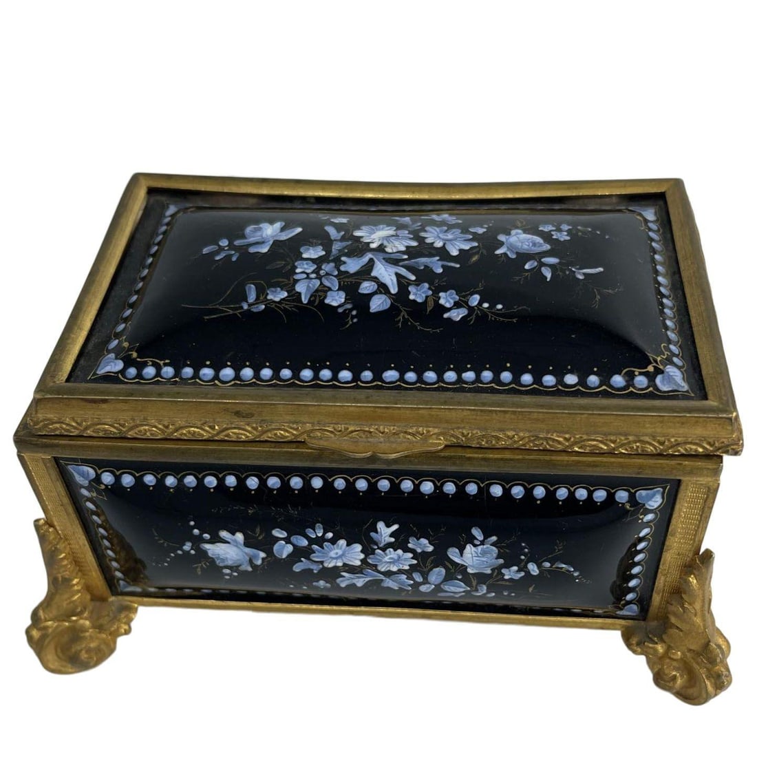 19th C Limoges Hand Painted Porcelain Keepsake Box W Brass Footing - 3