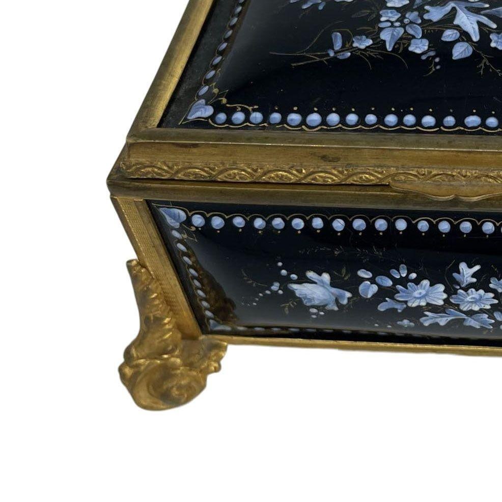 19th C Limoges Hand Painted Porcelain Keepsake Box W Brass Footing - 4