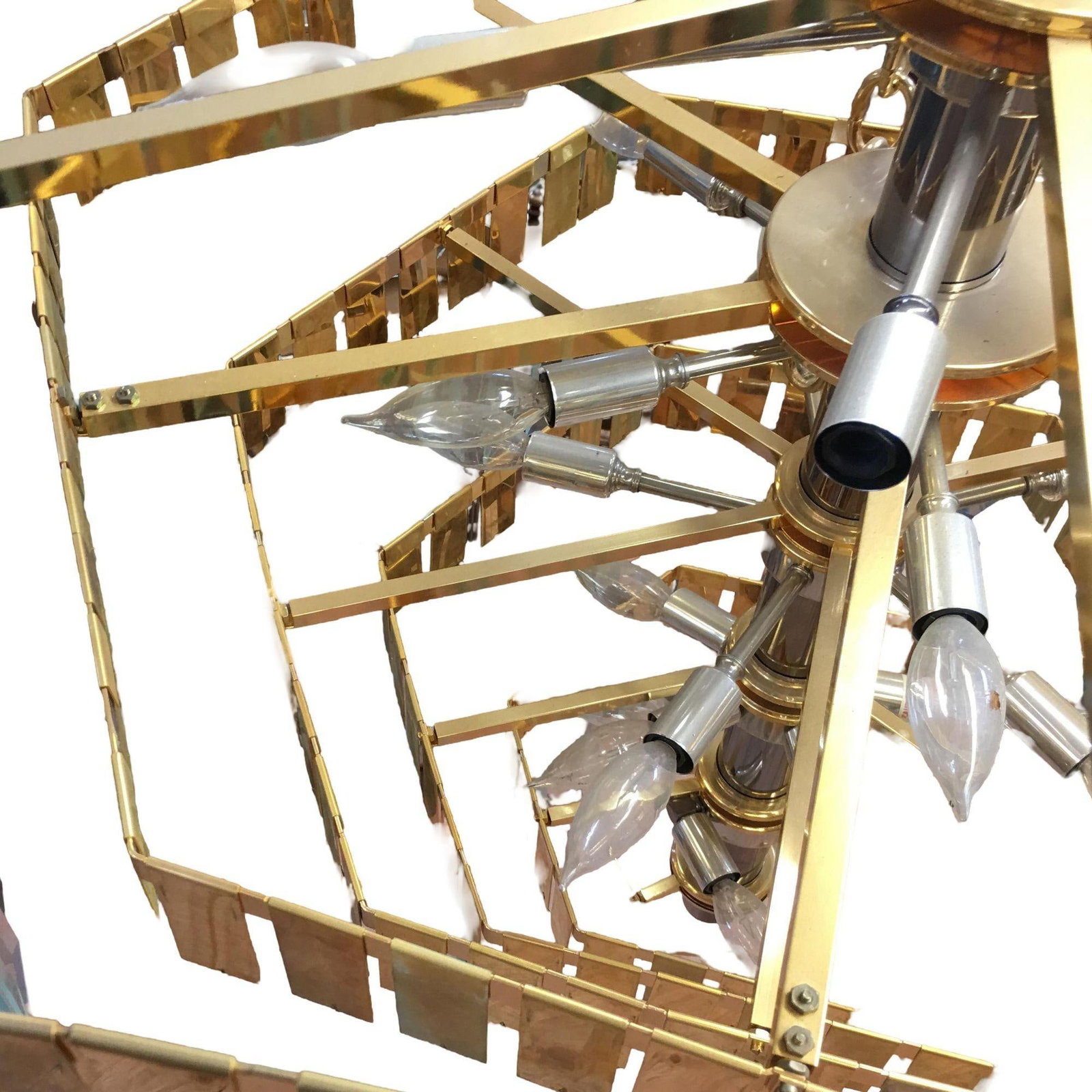 1970's Late Modernist Hanging Crystal and Brass Chandelier, 2 Available - 5