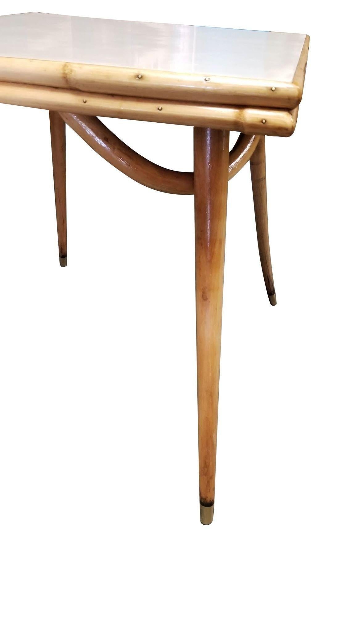 Rare Restored Rattan Single Strand Tappered Leg Dining Table - 3
