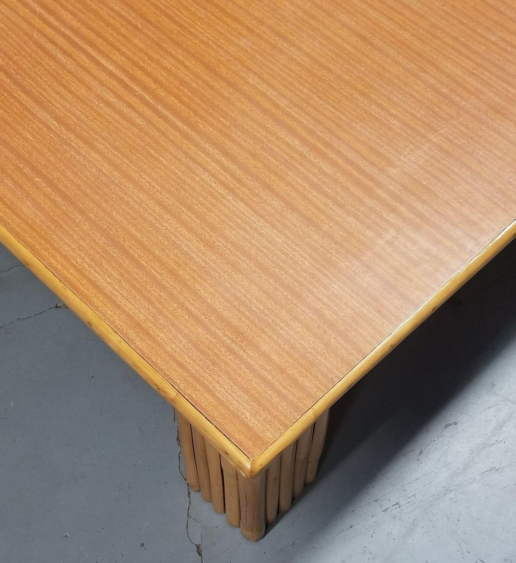 Restored 3' Foot Wide Rattan Coffee Table W/ Formica Top - 5