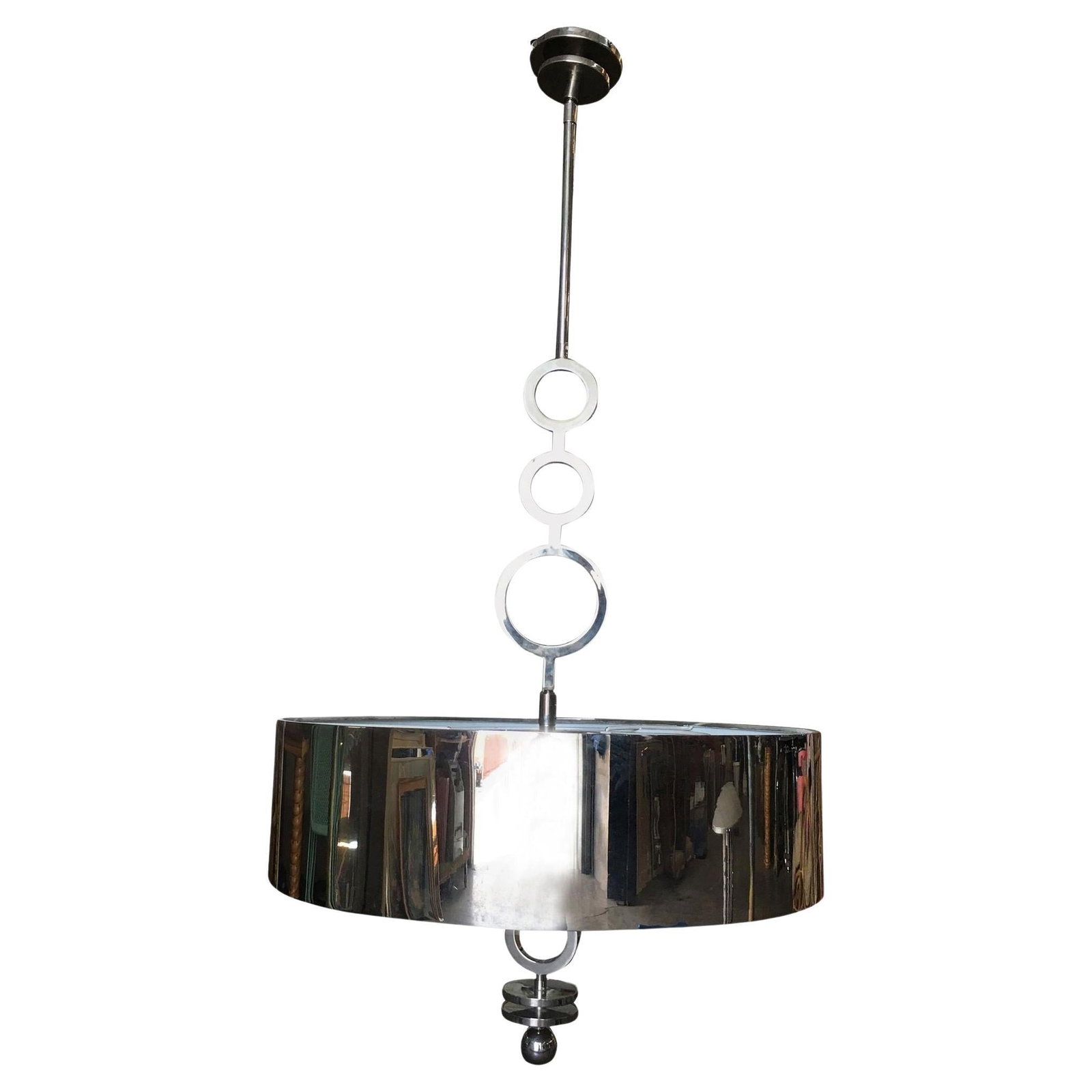 Chrome Drum Chandelier with Frosted Glass Shade (1 of 5)