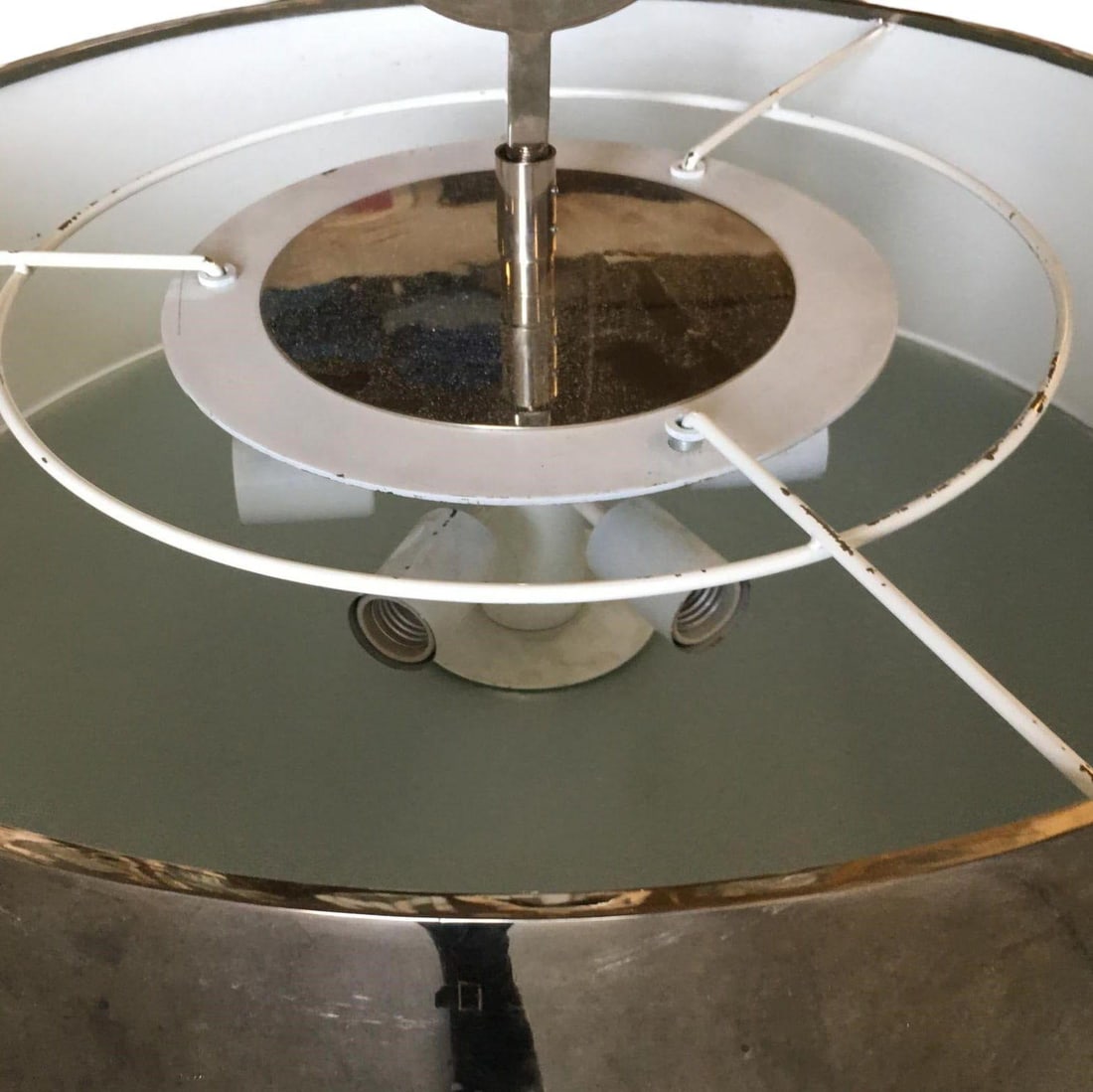 Chrome Drum Chandelier with Frosted Glass Shade - 2