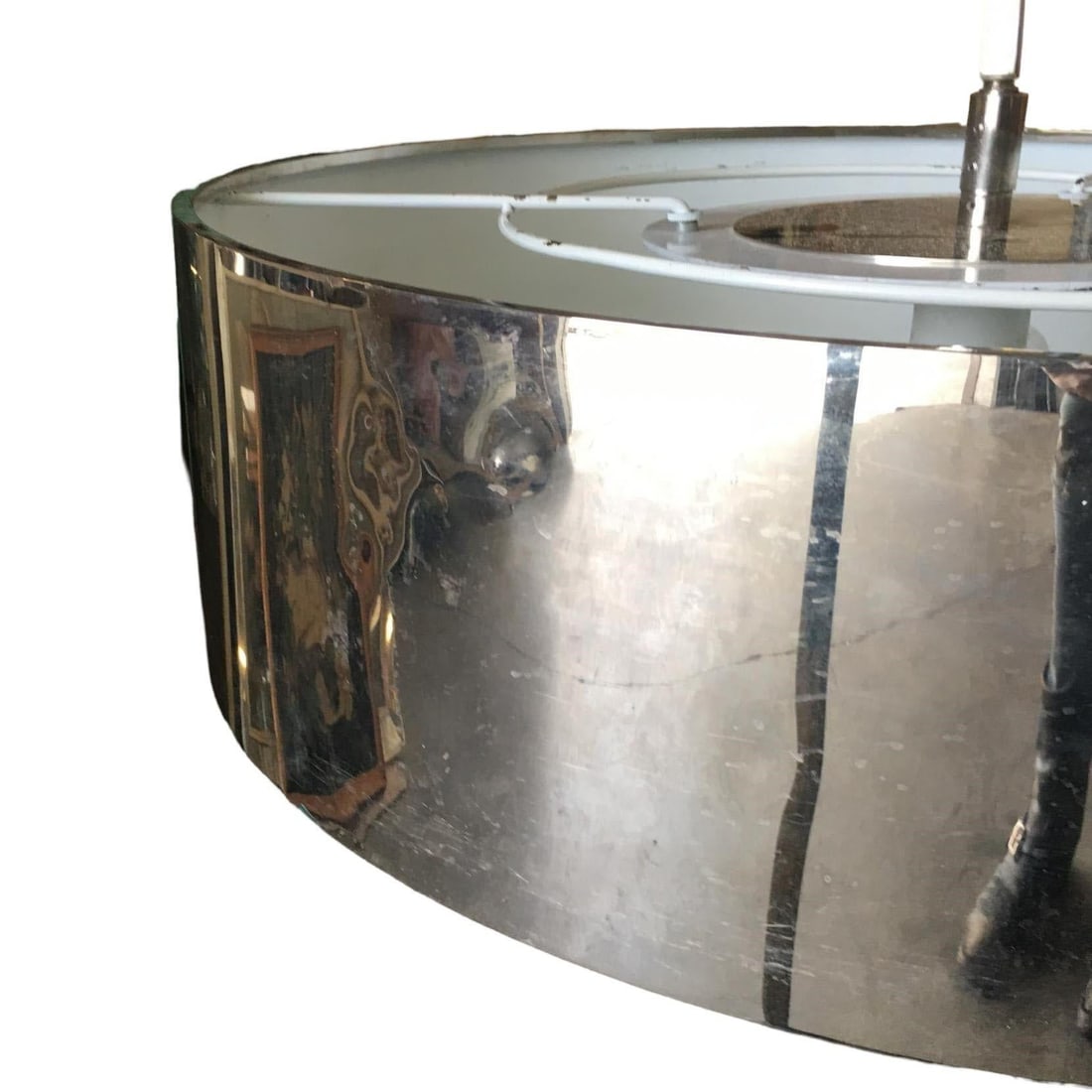 Chrome Drum Chandelier with Frosted Glass Shade - 3