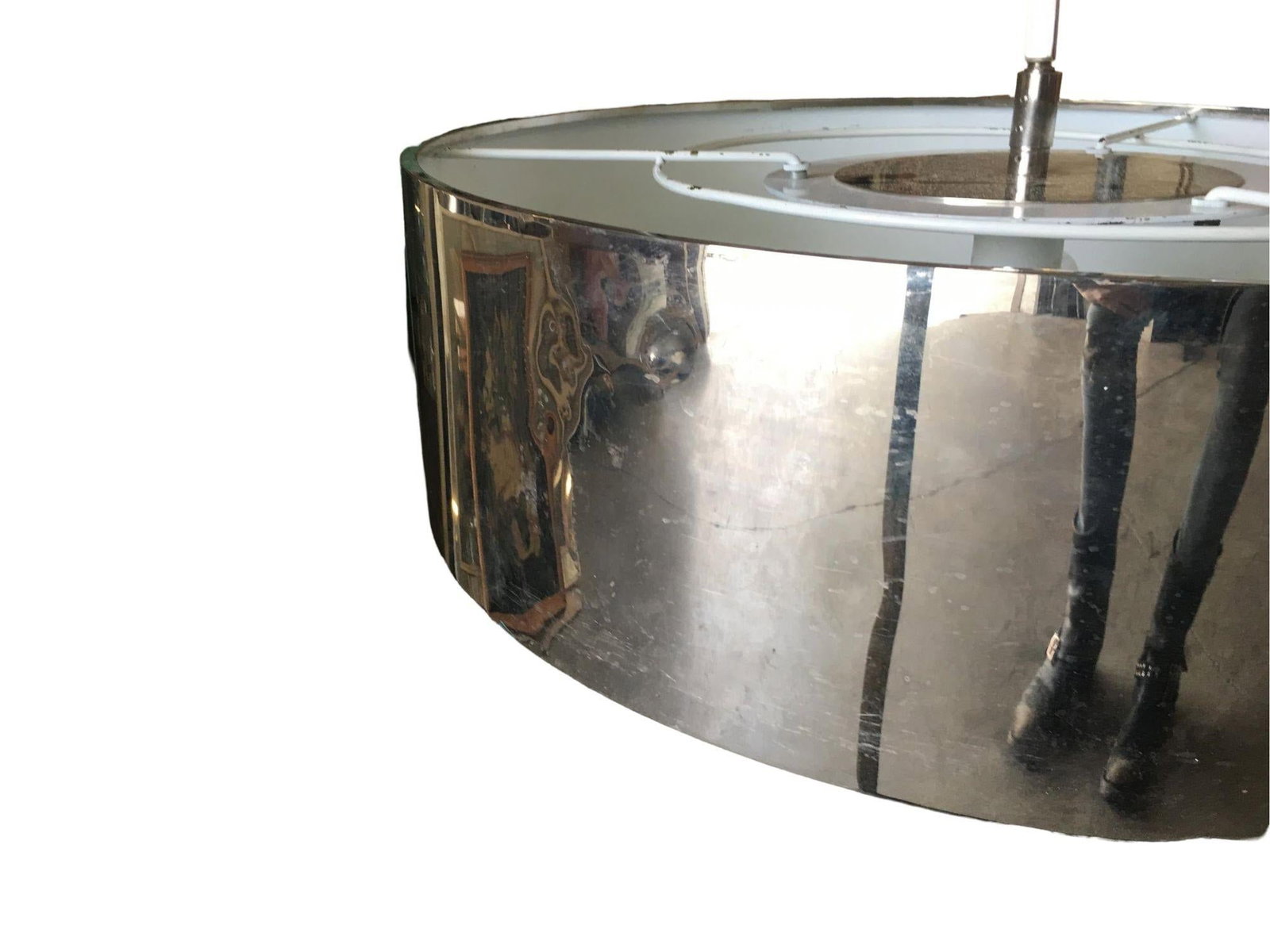 Chrome Drum Chandelier with Frosted Glass Shade - 4
