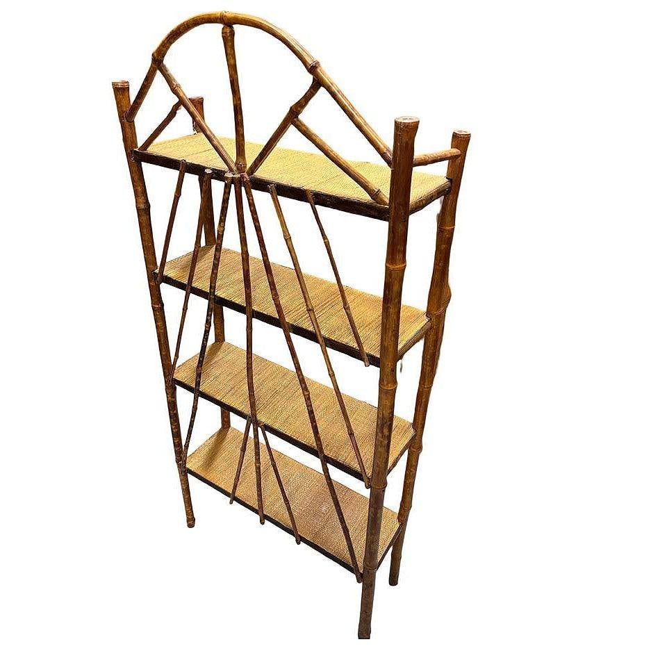 Late Victorian Aesthetic Movement Tiger Bamboo & Grass Matt Chippendale Shelf - 4