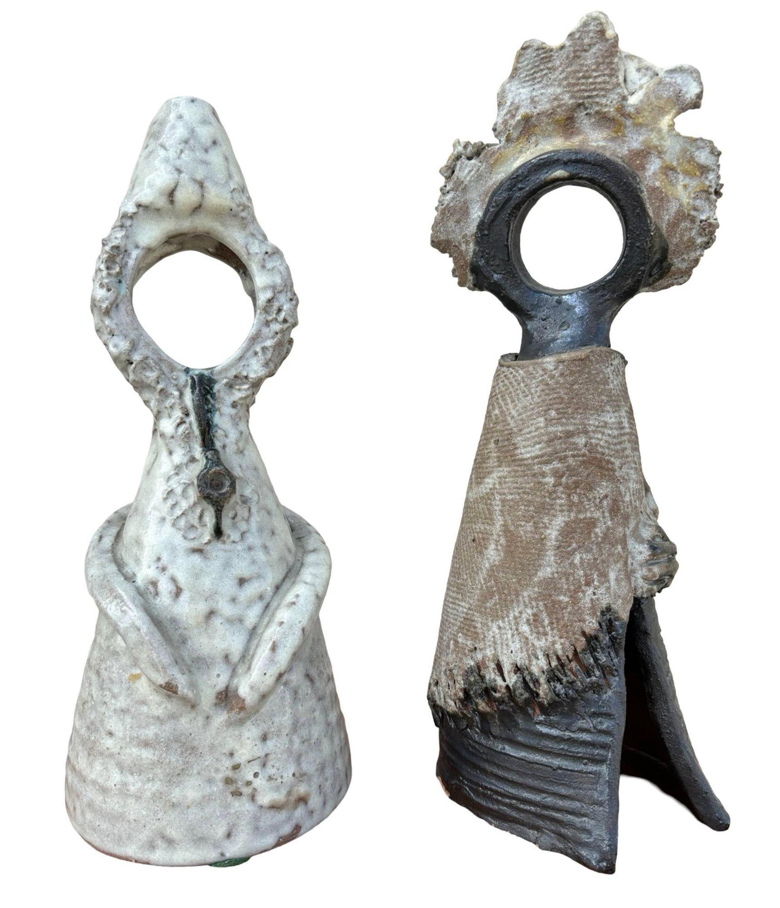 Terracota Glazed Anthropomorphic Sculpture Male and Female signed by Artist - 3