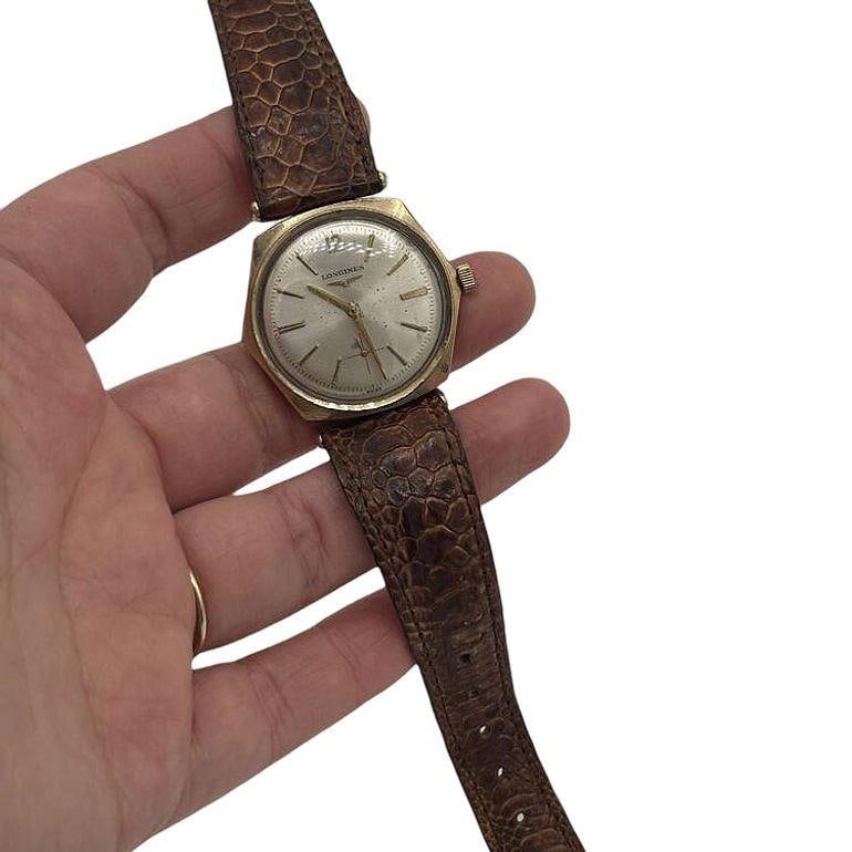 Longines 10K Gold-Filled Hexagonal Case Manual Watch w/ Crocodile Leather Band - 5