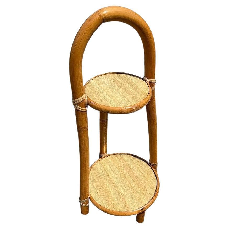 Restored Rattan & Formica Mini Side Drink/Smoke Stand with Handle: Title: Restored Rattan & Formica Mini Side Drink/Smoke Stand with Handle Description: This beautifully restored rattan drink stand blends style and vintage charm with modern comfort. A charming