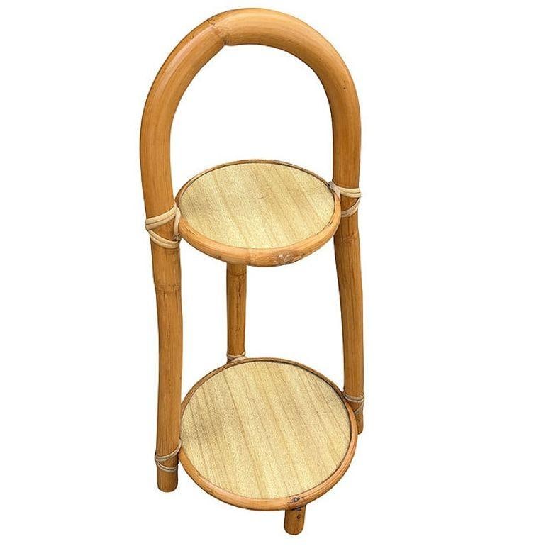 Restored Rattan & Formica Mini Side Drink/Smoke Stand with Handle - 2