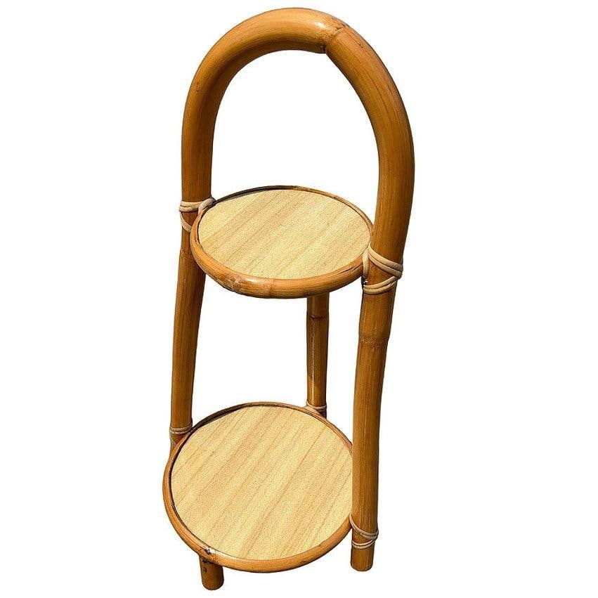 Restored Rattan & Formica Mini Side Drink/Smoke Stand with Handle - 3