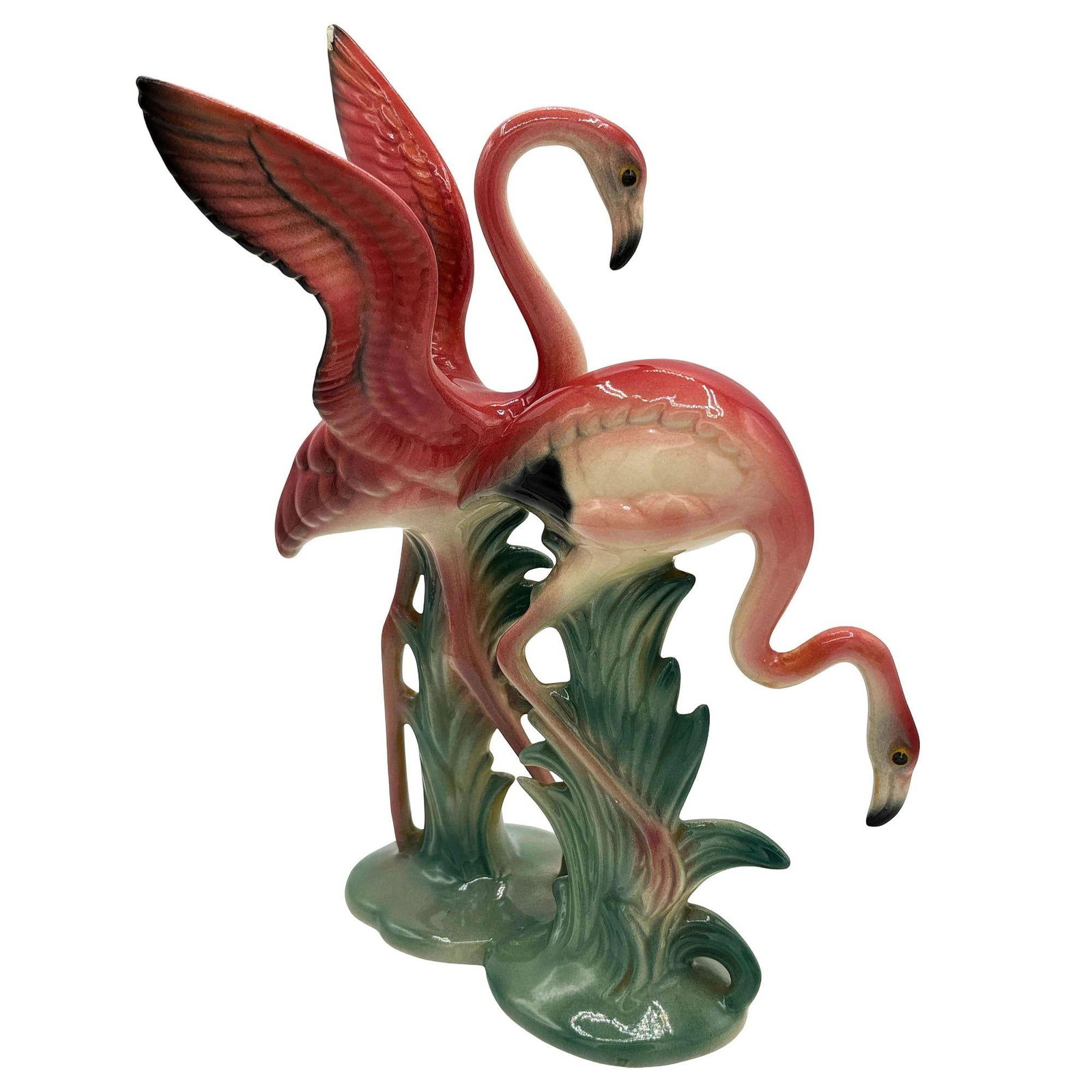Rare Mid-Century Double Pink Flamingo Ceramic Tabletop Statue By Brad Keeler - 2