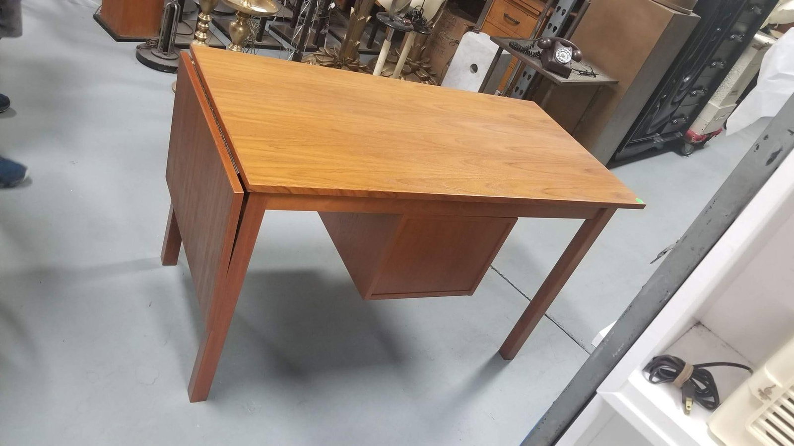 Restored Mid Century Modern Teak Wood Desk with Adjustable Base and Drop Leaf - 3