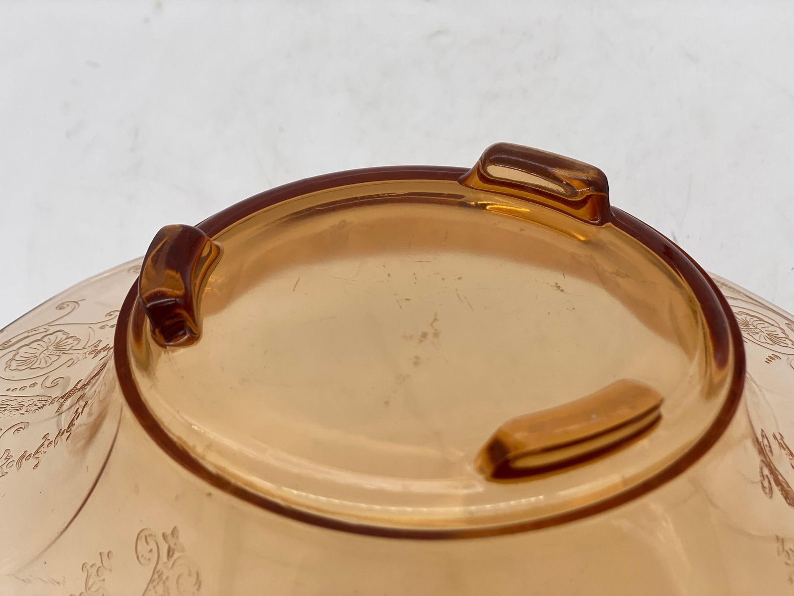 Vintage Bohemian Peach Intaglio Glass Fruit Bowl, Circa 1930 - 5