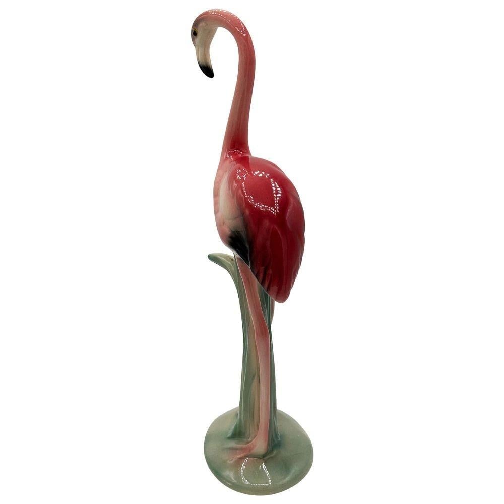 Mid-century Matching Pink Flamingo Ceramic Tabletop Vase Set By Brad Keeler - 3