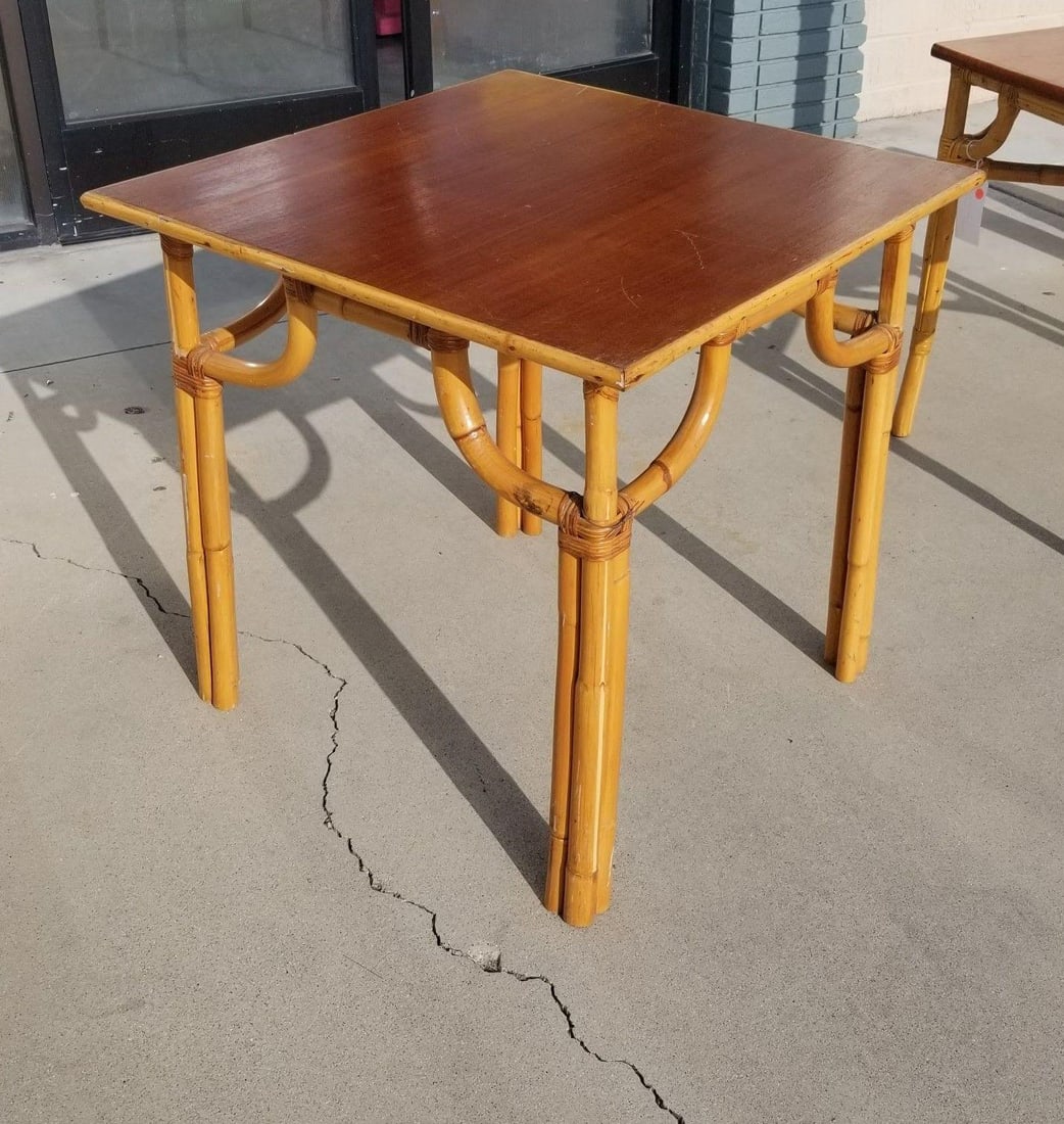 Restored Rattan Original Paul Frankl 4 Person 3-Strand Mahogany Dining Table - 2