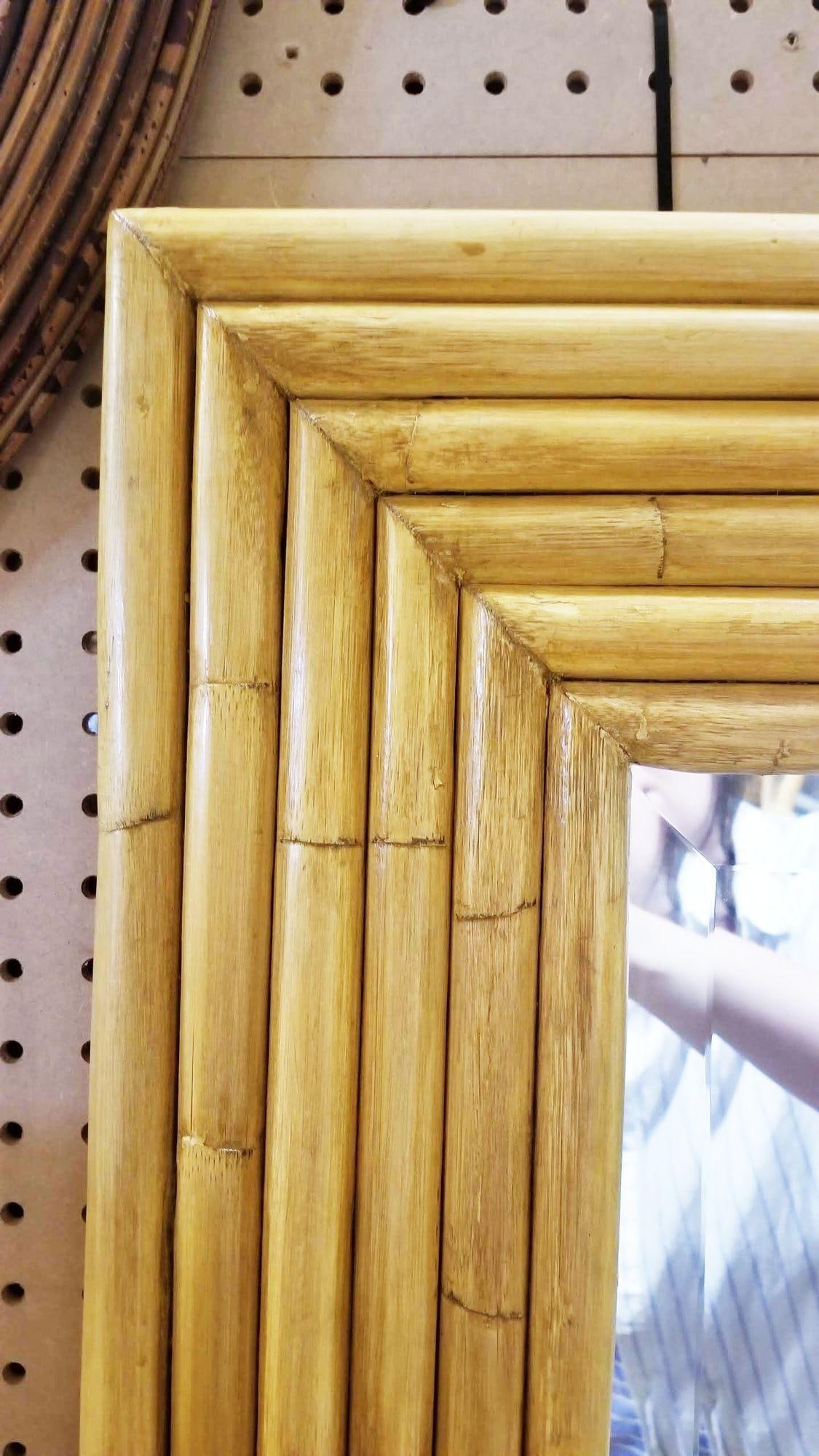 Restored 1948 Seven-Strand Square Rattan Mirror by Tropical Sun Rattan Co - 3