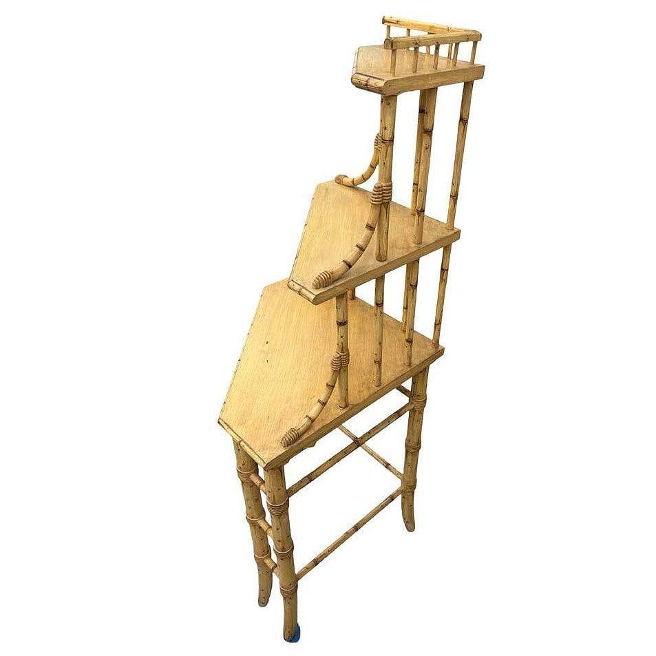 Mid-century James Mount Style 3-Tiered Blonde Bamboo Corner Shelf - 3