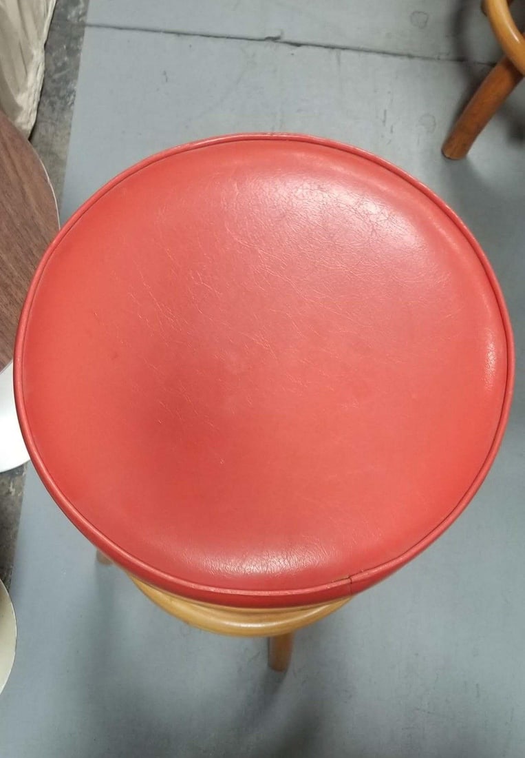 Restored Rattan Spiral Leg Strand Pair of Two Single Stand Red Bar Stools - 5