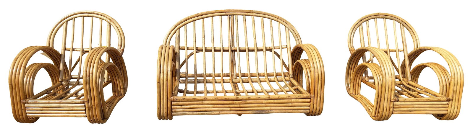 Restored 4-Strand Double Arch Speed Arms Rattan Sofa & Chairs Livingroom Set - 4