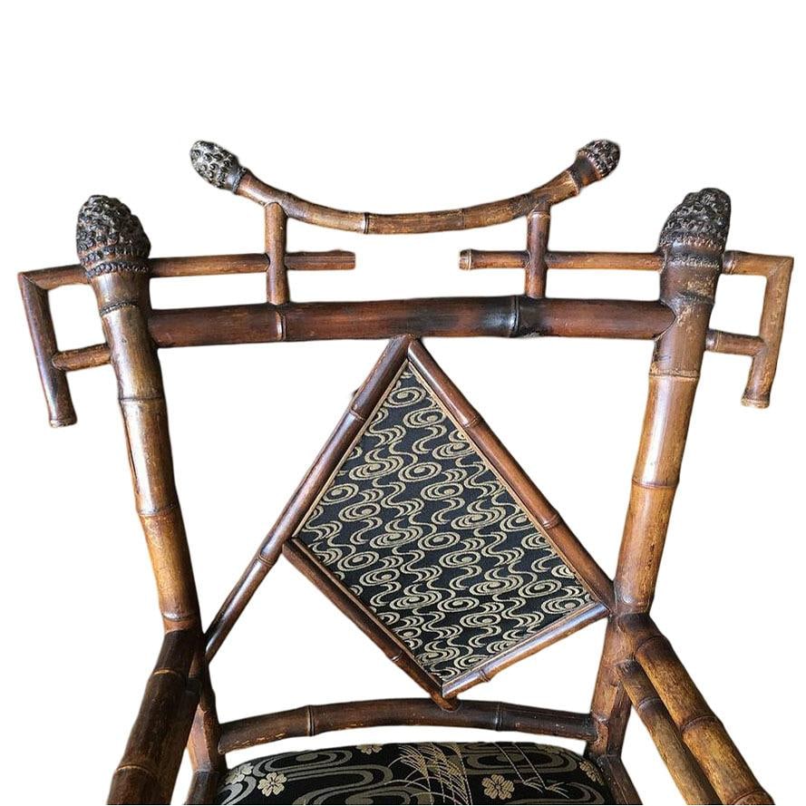 Late Victorian Aesthetic Movement Bamboo Chippendale Salon Chairs, Pair - 3