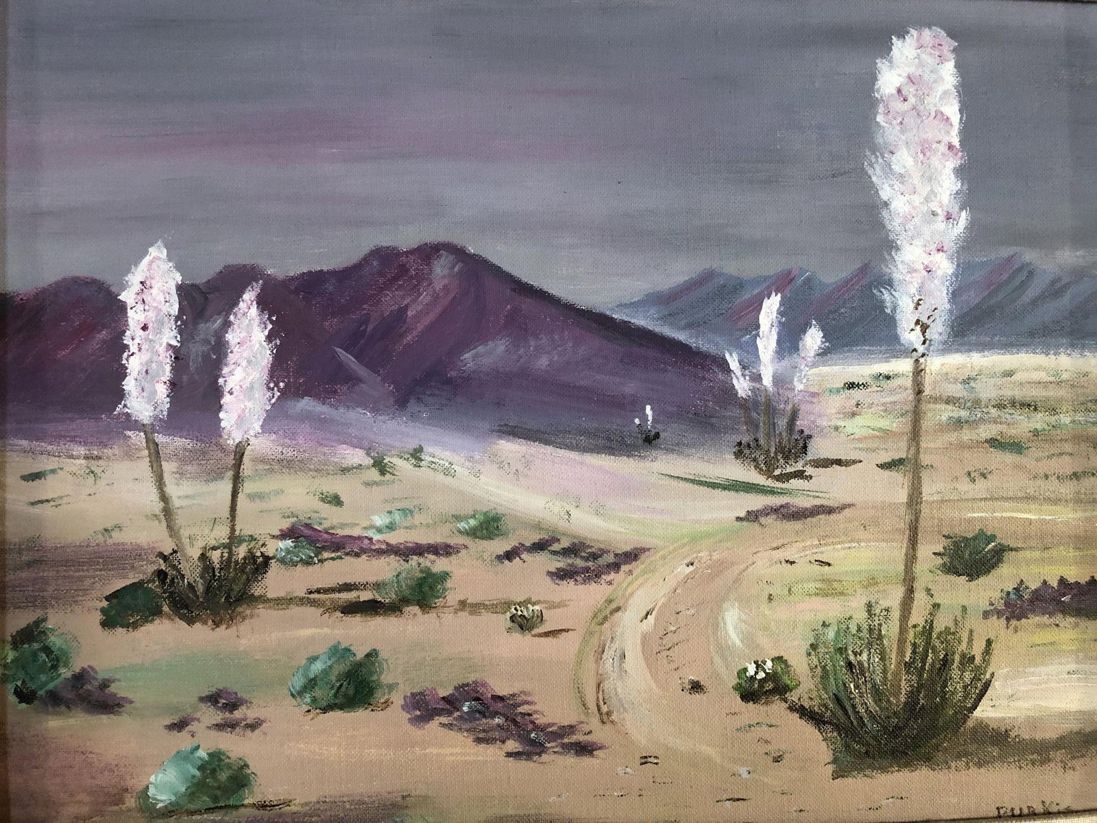 1950s Midcentury Desert Scenic Landscape Oil on Board in Original Frame, Signed - 2
