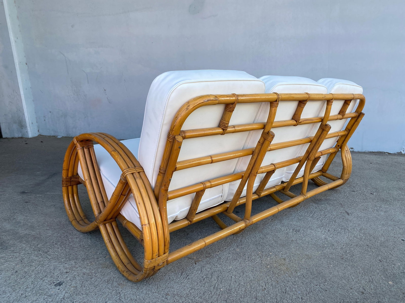 Restored 3/4 Round Pretzel Three-Seat Sofa with Open Base - 3