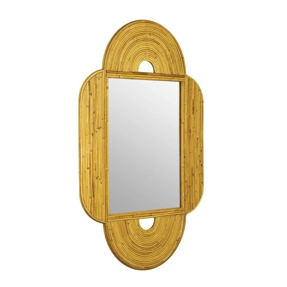 Large 47"x 30" Italian Restored Streamline Split Reed Rattan Arched Wall Mirror - 2