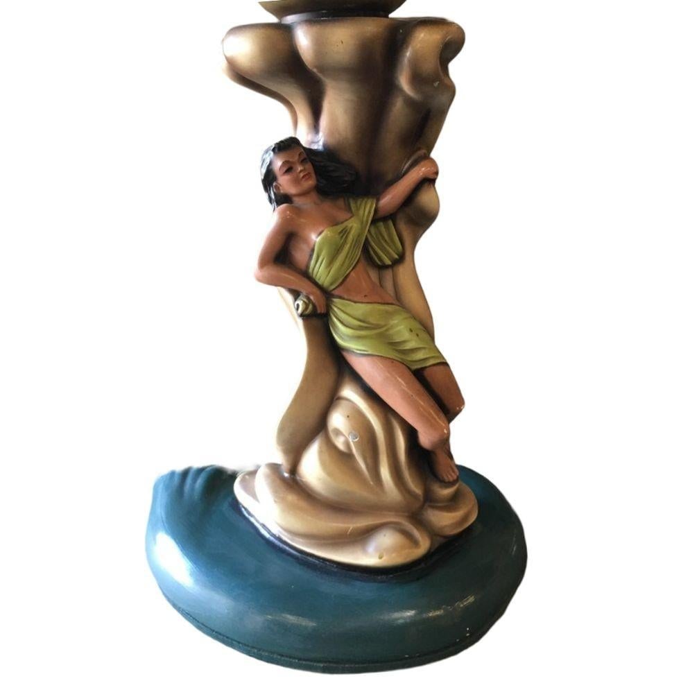 Rare Hawaiian Inspired Scuptural Chalkware Coffee Table w/ Man & Woman - 2