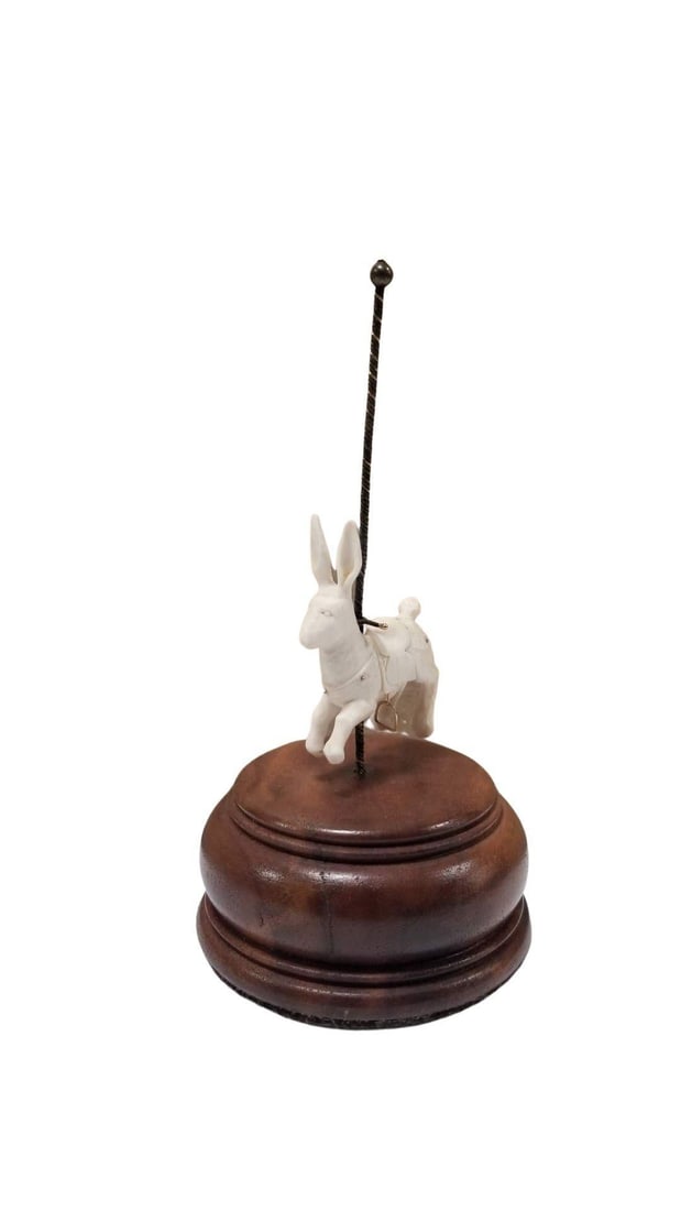 Jewelry Art Carved Carousel Bunny Sculpture on Pedestal - 2