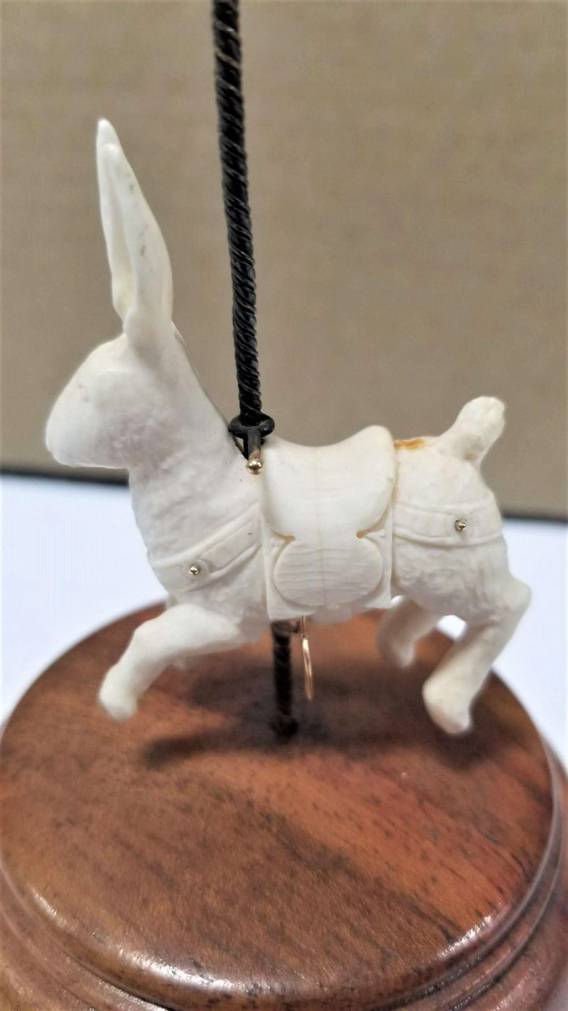 Jewelry Art Carved Carousel Bunny Sculpture on Pedestal - 3